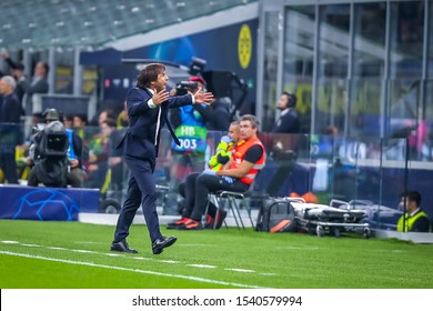 Milano, Italy, October 23 2019 Antonio Conte Coach (fc Internazionale) During  Soccer Champions League Men Championship