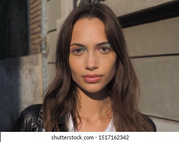 MILANO, Italy: September 20, 2019: Model Posing In Street Style Outfit After ICEBERG Fashion Show During MFW Spring/summer 2019/2020