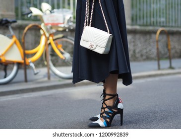 MILANO, Italy: September 21, 2018: Fashion blogger posing in street style outfit before SPORTMAX fashion show during MFW fall/winter 2018/2019.
