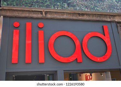 Milano, Italy - September 26, 2018 : Iliad Logo In Their Shop