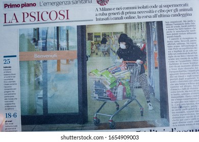 MILANO,ITALY- FEBRUARY 24, 2020: Coronavirus In Italy. The Italian Press About The Outbreak Of Coronavirus In Italy