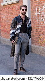 MILANO,MI/ITALY-January 14 2019:Milan Fashion Week, Model Outside The Fendi Fashion Show During Milan Fashion 