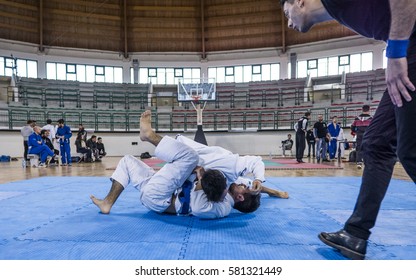 MILAZZO, ITALY - FEBRUARY 12. Side control during BJJ & Grappling Competition, Brazilian Jiu Jitsu Tournament, Tirreno Challenge on February 12, 2017.