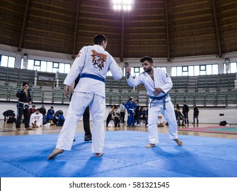 MILAZZO, ITALY - FEBRUARY 12. Slap Hands During BJJ & Grappling Competition, Brazilian Jiu Jitsu Tournament, Tirreno Challenge On February 12, 2017.