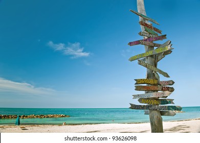 Milepost On Beach In Key West Florida