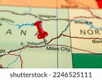 Miles City map. Close up of Miles City map with red pin. Map with red pin point of Miles City in USA.