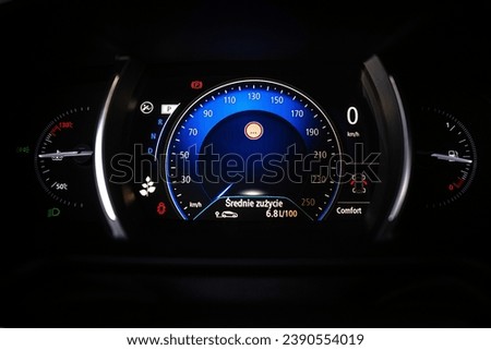 Miles Speedometer of Modern car close up
