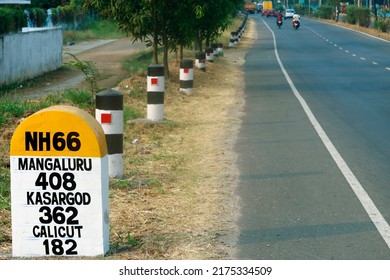 milestone in indian roads. informative sign boards - Shutterstock ID 2175334509