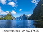 Milford Sound, National Park Fjordland, South Island, New Zealand, Oceania.
Panoramic view of the mountains in the National Park Fjordland, Milford Sound.