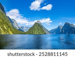 Milford Sound, National Park Fjordland, South Island, New Zealand, Oceania.
Panoramic view of the mountains in the National Park Fjordland, Milford Sound.