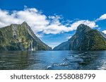 Milford Sound, National Park Fjordland, South Island, New Zealand, Oceania.
Panoramic view of the mountains in the National Park Fjordland, Milford Sound.