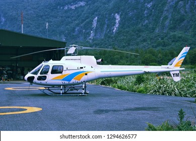 MILFORD SOUND, NEW ZEALAND - FEBRUARY 26, 2008: Eurocopter AS350 parked on February 26, 2008 in Milford Sound, New Zealand. AS350 is on of most successful helicopters ever (5000+ produced).