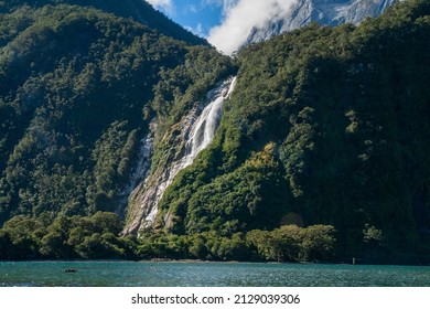 Milford sound waterfalls, Bowen Falls, Milford Sound New Zealand, Fiordland National Park
