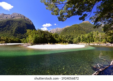 Milford Track Section Along The Clinton River, New Zealand