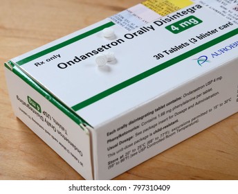 MILFORD,PA, USA - JANUARY 19,2018: A Box Of Prescription Drug Ondansetron, Also Known As Zofran, Used To Treat The Nausea Side Effect Of Strong Chemotherapy Treatments. 