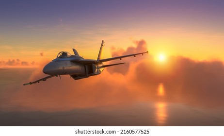 Militar Aircraft Over The Amazing Sunset.