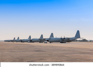 Military Aircraft On The Runway.