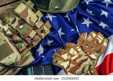 Military ammunition on US flag close up