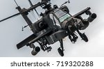 Military attack helicopter flying.