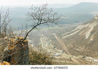 Military Base In Bakhchisarai. Secret Military Base A Top View. Military Unit In Crimea, Russia. Tanks, Armored Personnel Carriers,guns. War Zone. Mountainous Landscape. Military Unit In The Mountains