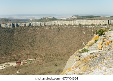 Military Base In Bakhchisarai. Secret Military Base A Top View. Military Unit In Crimea, Russia. Tanks, Armored Personnel Carriers,guns. War Zone. Mountainous Landscape. Military Unit In The Mountains