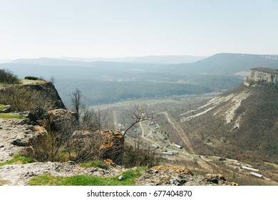 Military Base In Bakhchisarai. Secret Military Base A Top View. Military Unit In Crimea, Russia. Tanks, Armored Personnel Carriers,guns. War Zone. Mountainous Landscape. Military Unit In The Mountains