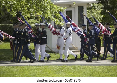 Military Branches Carrying The Fifty State Flags On May 7, 2007 At The White House, As Part Of The Welcoming Of Her Majesty Queen Elizabeth II To Washington, DC And America