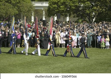 Military Branches Carrying State Colors On May 7, 2007 At The White House, As Part Of The Welcoming Of Her Majesty Queen Elizabeth II To Washington, DC And America