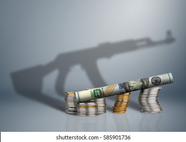 military budget concept, money with gun shadow
