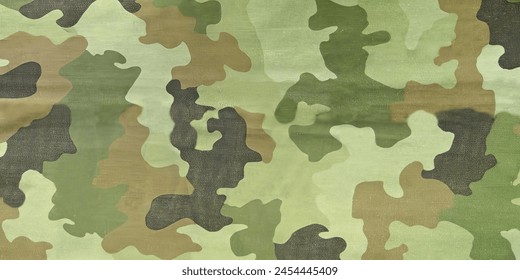 military camouflage on green fabric.