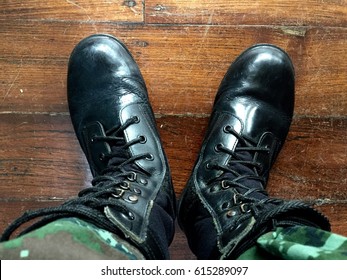 Military Combat Boots On Duty