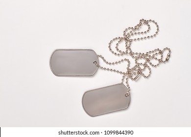 Military Dog Tags Isolated On White Background. Blank Army Dogtags With Copyspace.