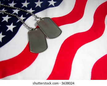 Military Dog Tags On Flag