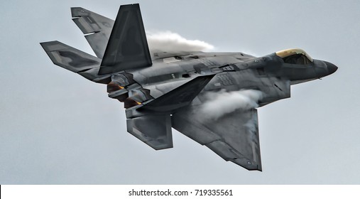 Military F22 Fighter Jet Flying 