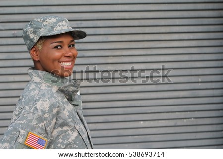 Military female smiling with copy space