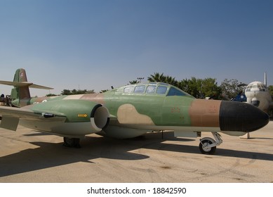 Military Fighter Jet Meteor Parked In Israeli Air Force Museum