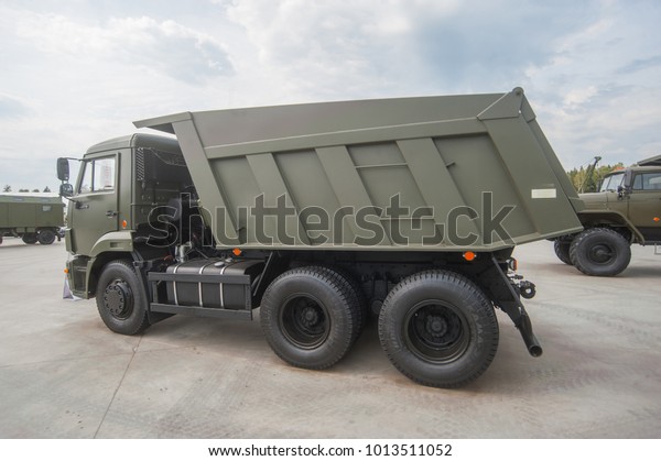 MILITARY GROUND ALABINO, MOSCOW OBLAST, RUSSIA\
- Aug 22, 2017: Russian truck dump truck KAMAZ-65115 on\
International military-technical forum\
Army-2017