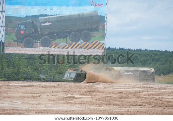 MILITARY GROUND ALABINO, MOSCOW OBLAST, RUSSIA\
- Aug 24, 2017: Russian military truck BAZ-6402 \