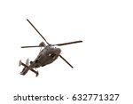 Military helicopter in flight, isolated on white
