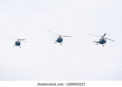 Military Helicopters In Flight Formation