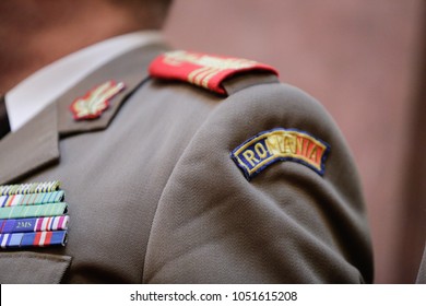 Military Insignia On The Uniform Of A Romanian Army Officer