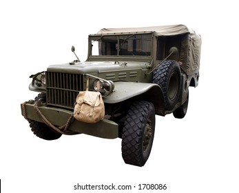 Military Jeep Isolated On A White Background.