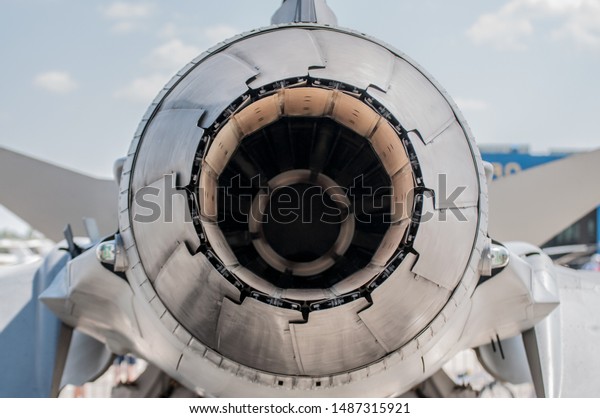 Military jet engine back\
view inside 