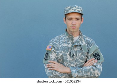 Military Man Isolated On Blue Background