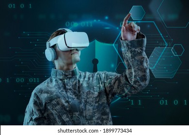 Military man with VR headset in training military technology - Powered by Shutterstock