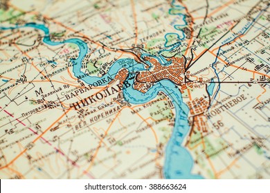 Military Map Of Mykolaiv. 1980s. Shipbuilding Center In The Ukrainian SSR