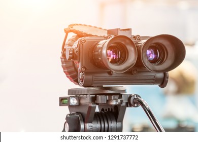 Military Modern Binoculars On A Tripod, Infrared And Night Vision