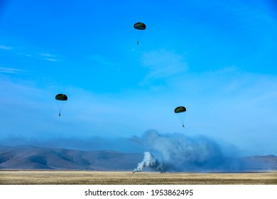 Military Parachute Jump At Training