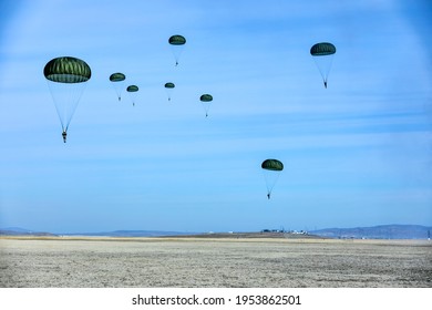 Military Parachute Jump At Training