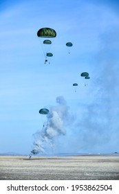 Military Parachute Jump At Training